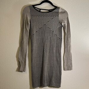 Black & Gray Striped Long Sleeve Dress